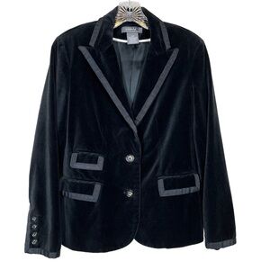 George by Mark Eisen | Velvet Blazer Jacket w/ Ribbon Trim - Black Soot